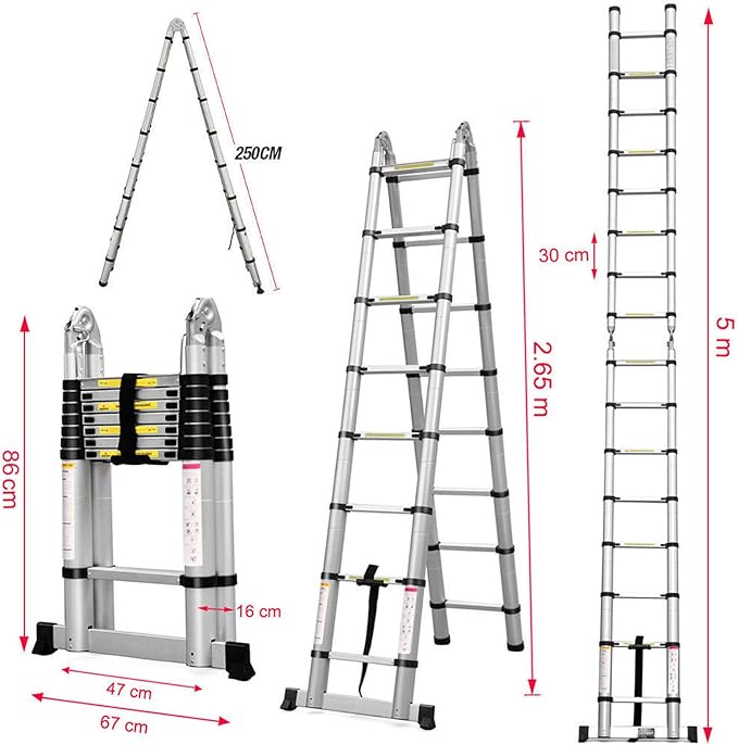 Escalera Articulada Telescópica – Diseño Plegable de Aluminio de 5M
