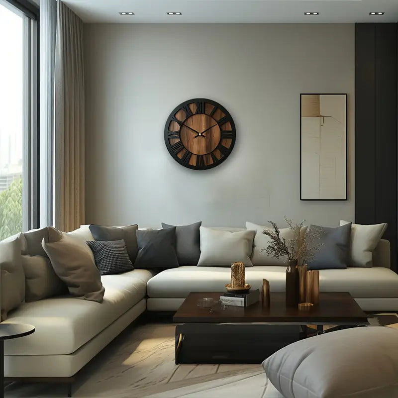 Reloj de Pared Vintage Negro y Madera