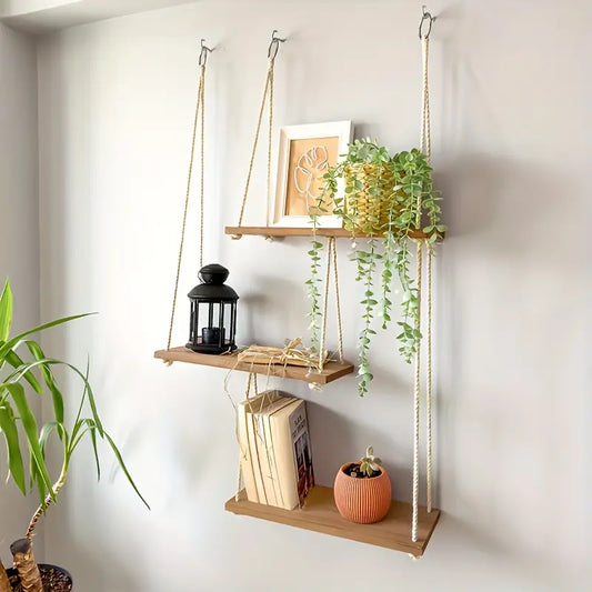 Estantería Colgante de Madera Rústica
