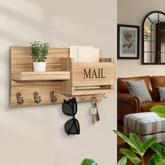 Organizador de Cartas y Llaves de Madera Natural