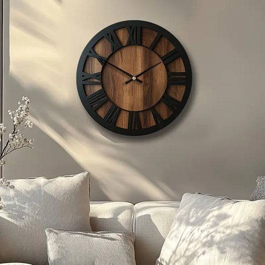 Reloj de Pared Vintage Negro y Madera